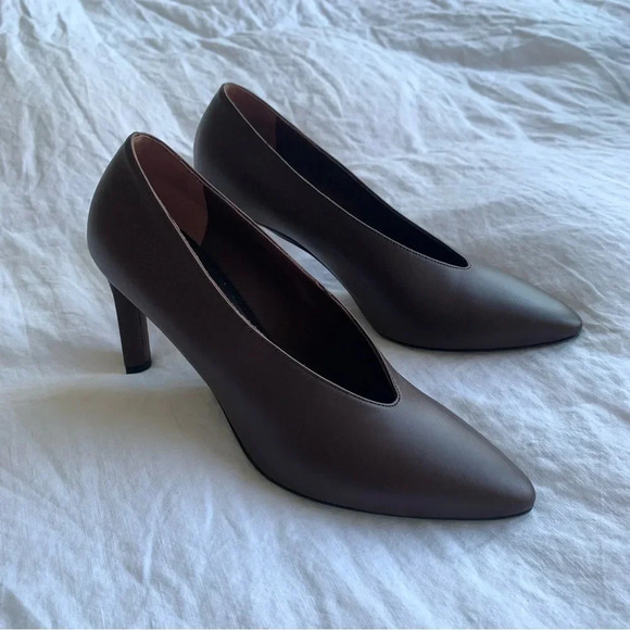 CO Shoes - Co Collection Pointed Toe Ballerina Brown Leather Kitten Low Heel